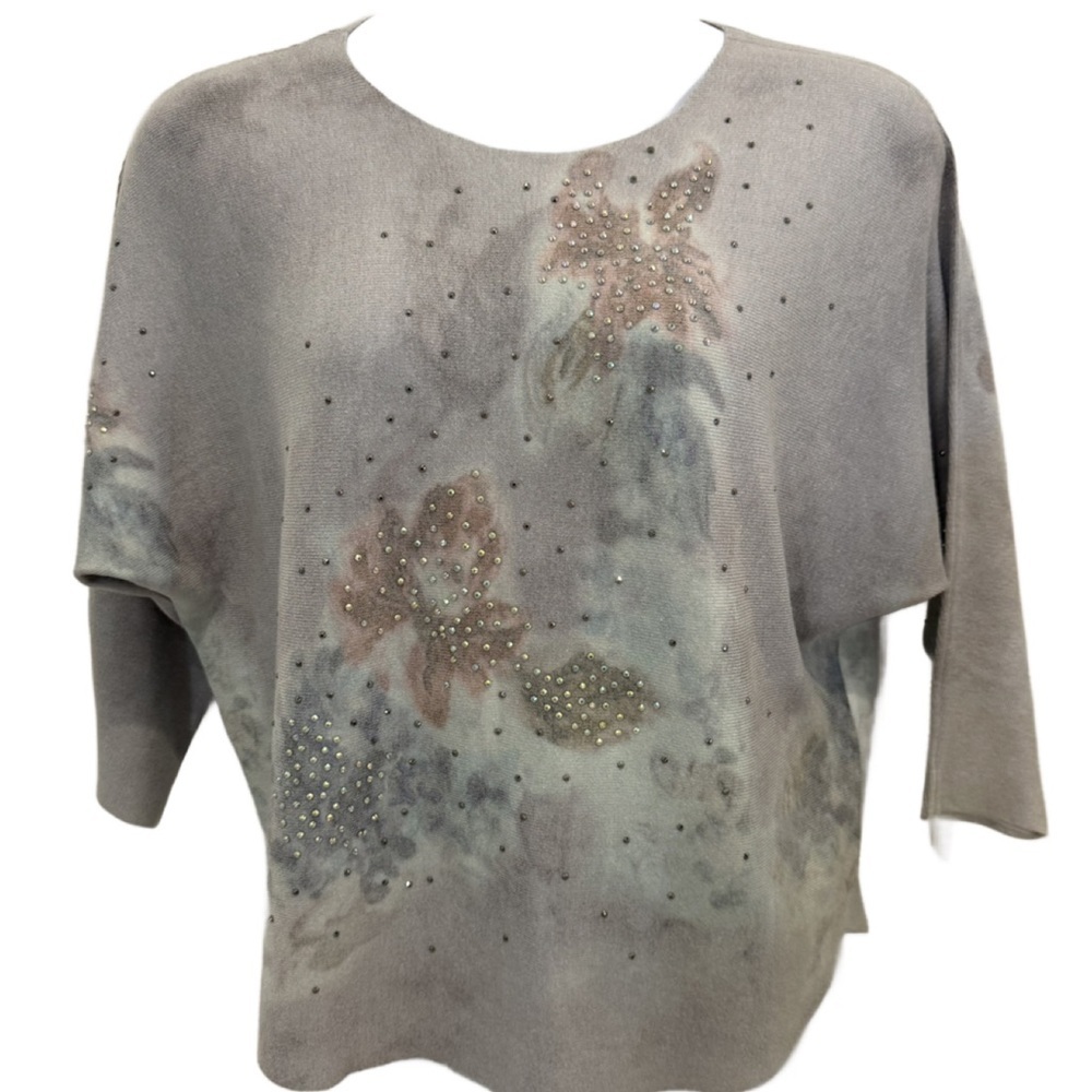 Sioni Gray and Pink Embellished Sweater. XL
